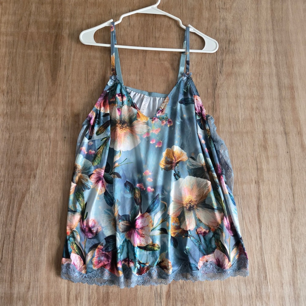 Cacique Floral Lace Trim Camisole Top Blue Multicolor Sleepwear Size 18/20